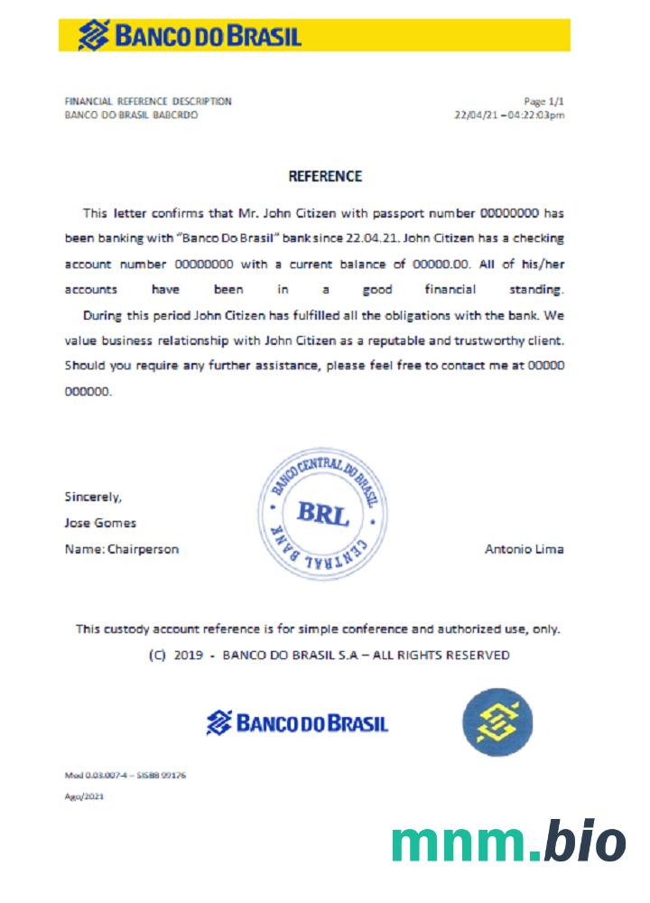 Przykład odniesienia Brazil Banco Do Brasil w formatach Word i PDF